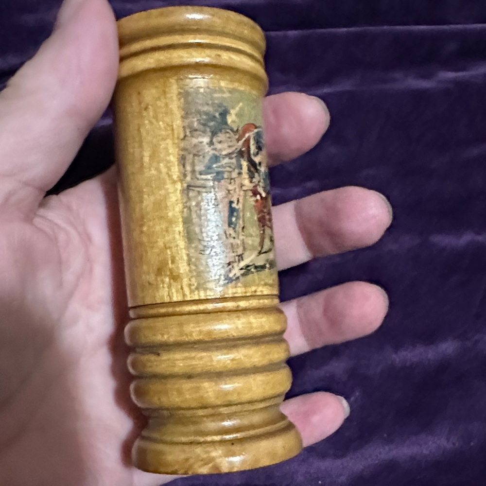 Antique Wooden German Perfume Bottle Holder with Paper Painted Design - Picture 6 of 8